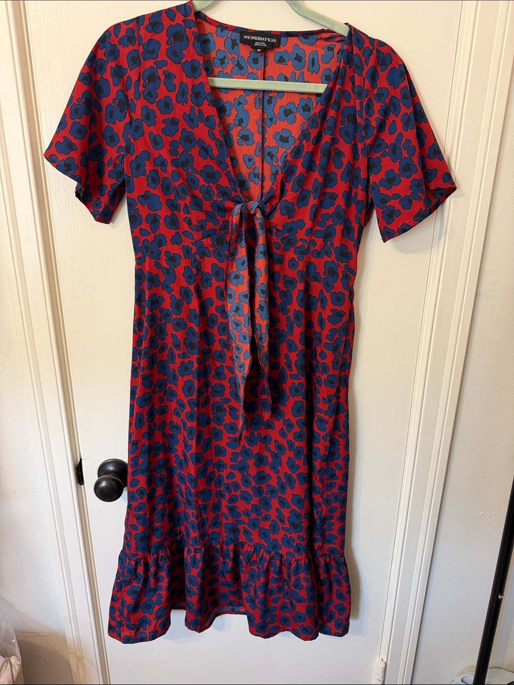Wednesday’s Girl Red & Blue Tie-Front Midi Dress